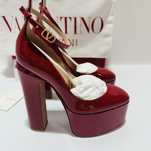NIB Valentino Garavani EU 37 US 7 Tan-Go Platform Pumps Red Patent Leather $1400 - Picture 6 of 15